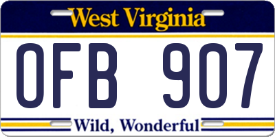 WV license plate OFB907