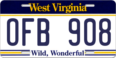 WV license plate OFB908