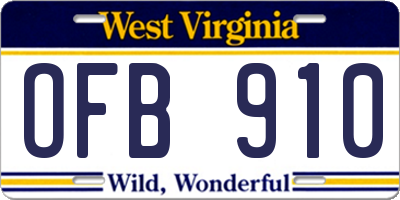 WV license plate OFB910