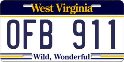 WV license plate OFB911