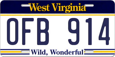 WV license plate OFB914