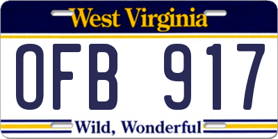 WV license plate OFB917