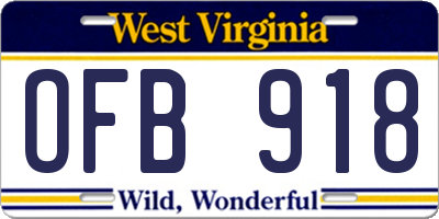 WV license plate OFB918