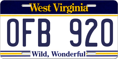 WV license plate OFB920