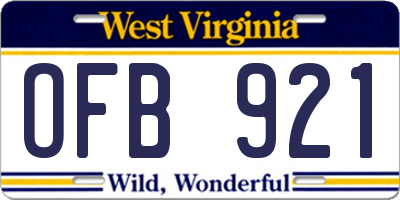 WV license plate OFB921