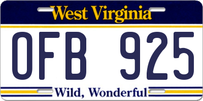 WV license plate OFB925