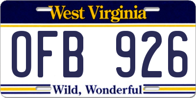 WV license plate OFB926