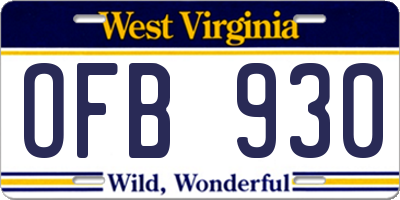 WV license plate OFB930