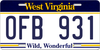 WV license plate OFB931