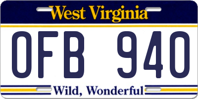 WV license plate OFB940