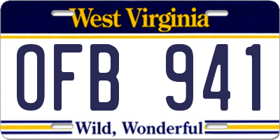 WV license plate OFB941