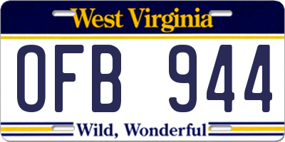 WV license plate OFB944