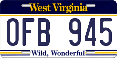 WV license plate OFB945
