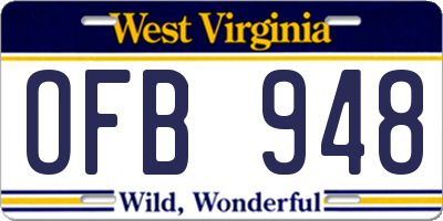 WV license plate OFB948