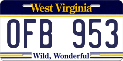WV license plate OFB953