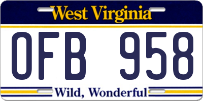 WV license plate OFB958