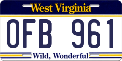 WV license plate OFB961