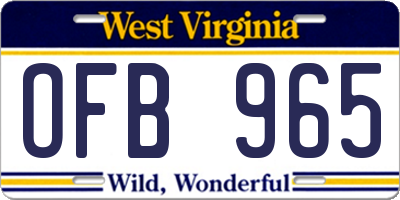 WV license plate OFB965