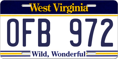 WV license plate OFB972