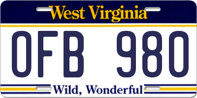 WV license plate OFB980