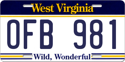 WV license plate OFB981