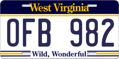 WV license plate OFB982