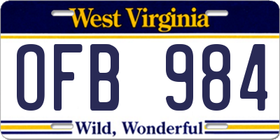 WV license plate OFB984