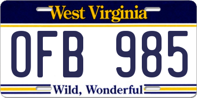 WV license plate OFB985