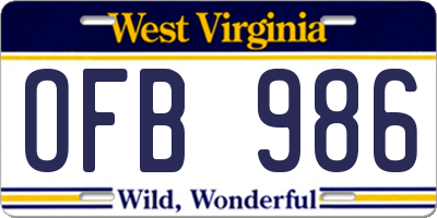 WV license plate OFB986