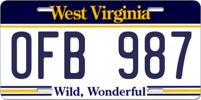 WV license plate OFB987