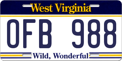 WV license plate OFB988