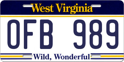 WV license plate OFB989