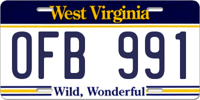 WV license plate OFB991