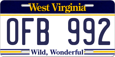 WV license plate OFB992