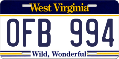 WV license plate OFB994