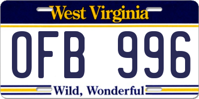 WV license plate OFB996