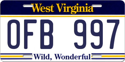 WV license plate OFB997