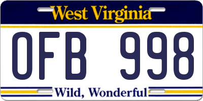 WV license plate OFB998