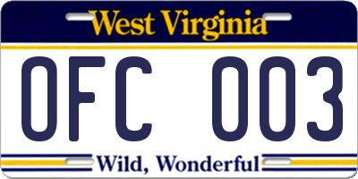 WV license plate OFC003