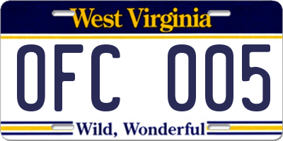 WV license plate OFC005