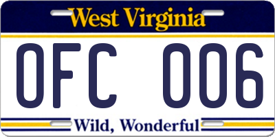 WV license plate OFC006