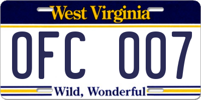 WV license plate OFC007