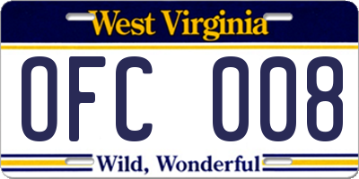 WV license plate OFC008