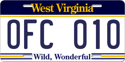 WV license plate OFC010