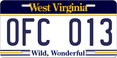 WV license plate OFC013
