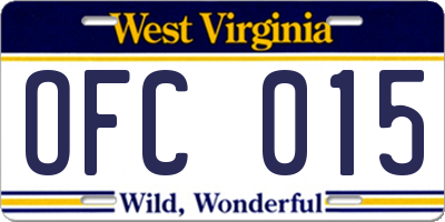 WV license plate OFC015