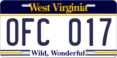 WV license plate OFC017