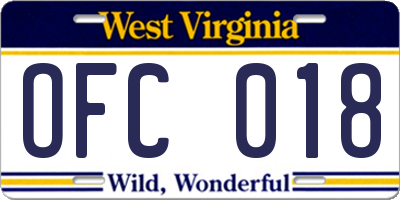 WV license plate OFC018