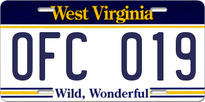 WV license plate OFC019