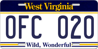 WV license plate OFC020